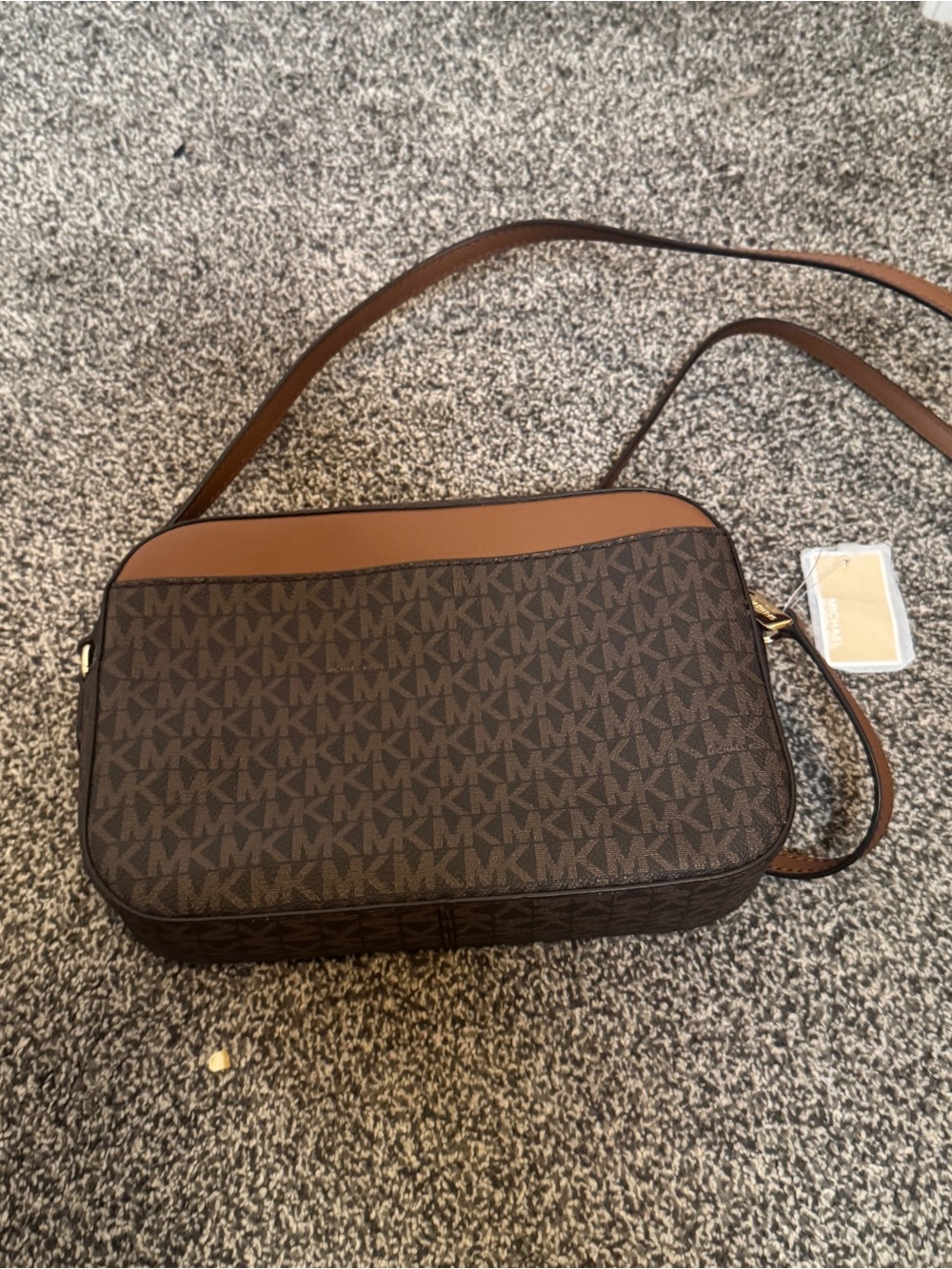 Michael Kors Jet Set Large Logo Crossbody Bag Brown MK Signature NWT - Picture 7 of 13